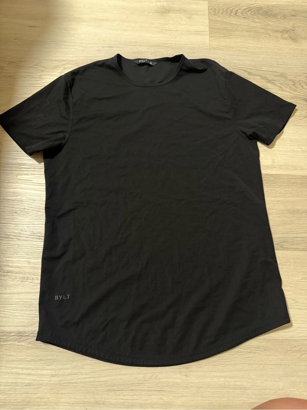 BYLT Shirt Mens Medium Black Drop Cut Short Sleeve Tee Casual Slim Fit Stretch